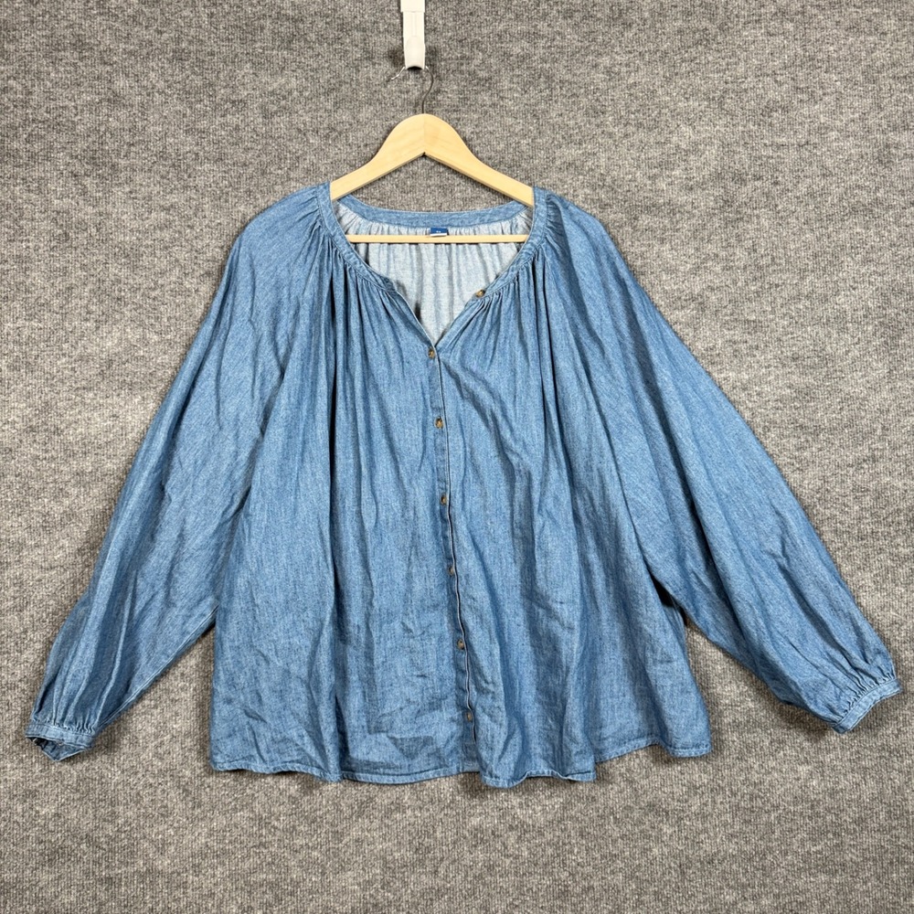 Old Navy Plus Size 3X Top Blouse Blue Chambray Denim Cotton Long Sleeves